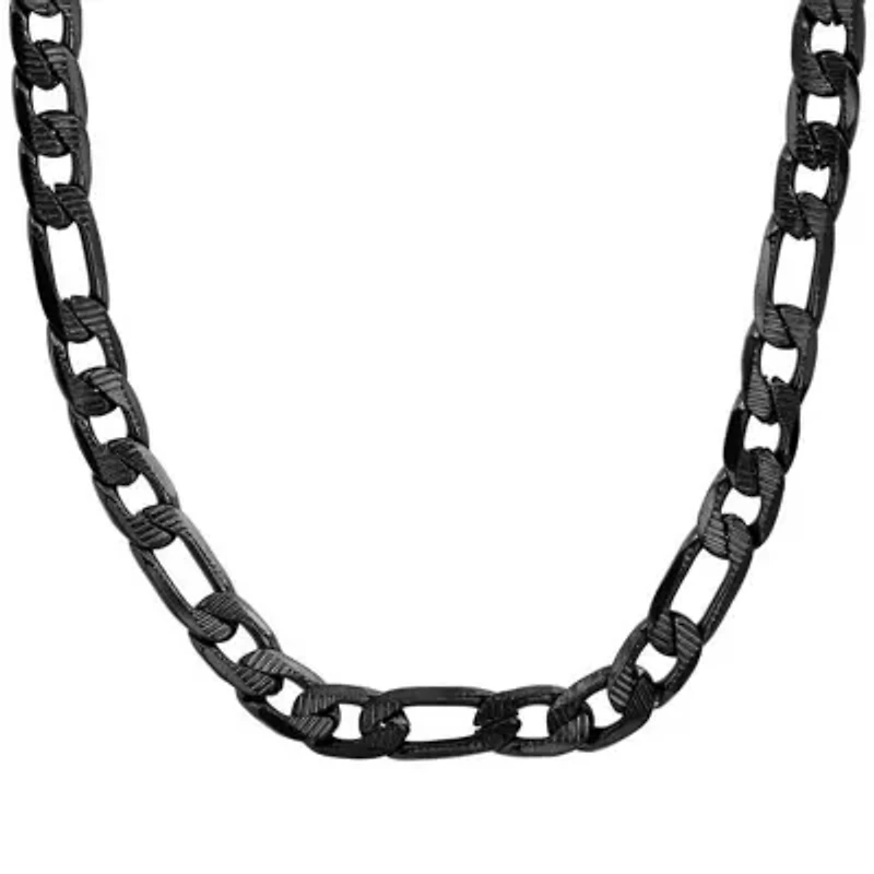 Men's black ip stainless stseel figaro chain necklace