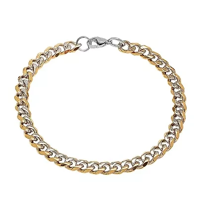 Men's two tone 18k gold plated and stainless steel cuban link bracelet