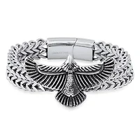 Men's stainless steel double row wheat chain eagle wings bracelet