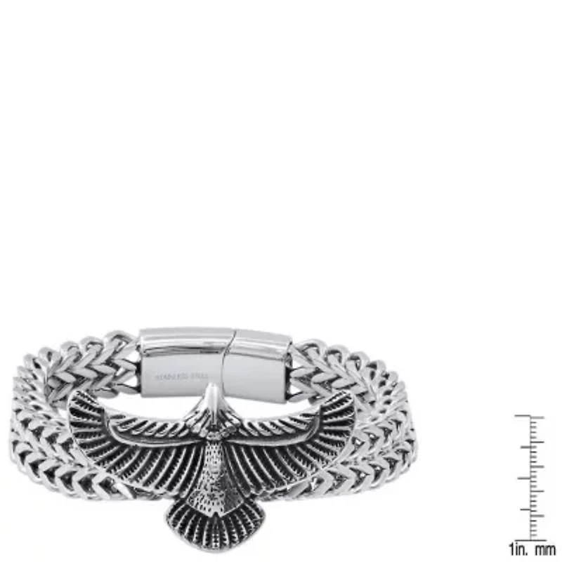 Men's stainless steel double row wheat chain eagle wings bracelet