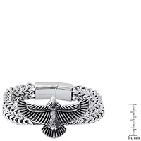 Men's stainless steel double row wheat chain eagle wings bracelet