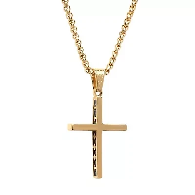 Men's 18k gold plated stainless steel and black ip cross pendant