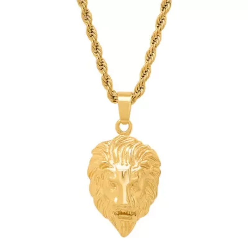 Men's 18k gold plated stainless steel lion's head pendant