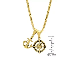 Men's 18k gold plated stainless steel anchor and compass pendant