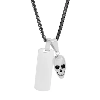 Men's two tone black ip & stainless steel dog tag/skull pendant