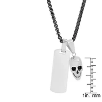 Men's two tone black ip & stainless steel dog tag/skull pendant