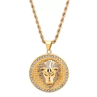 Men's 18k gold plated stainless steel lion head pendant on rope chain