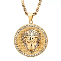 Men's 18k gold plated stainless steel lion head pendant on rope chain