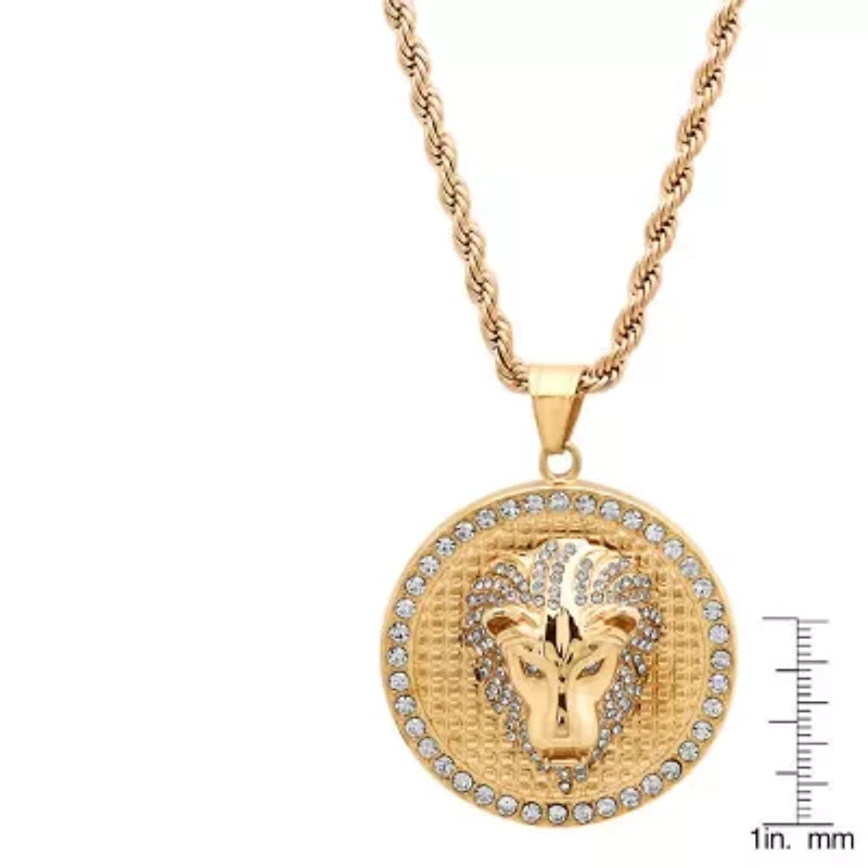 Men's 18k gold plated stainless steel lion head pendant on rope chain