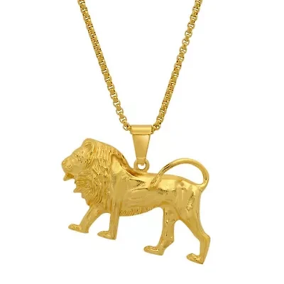 Men's 18k gold plated stainless steel lion pendant