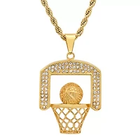 Men's 18k gold plated stainless steel and simulated diamonds basketball pendant