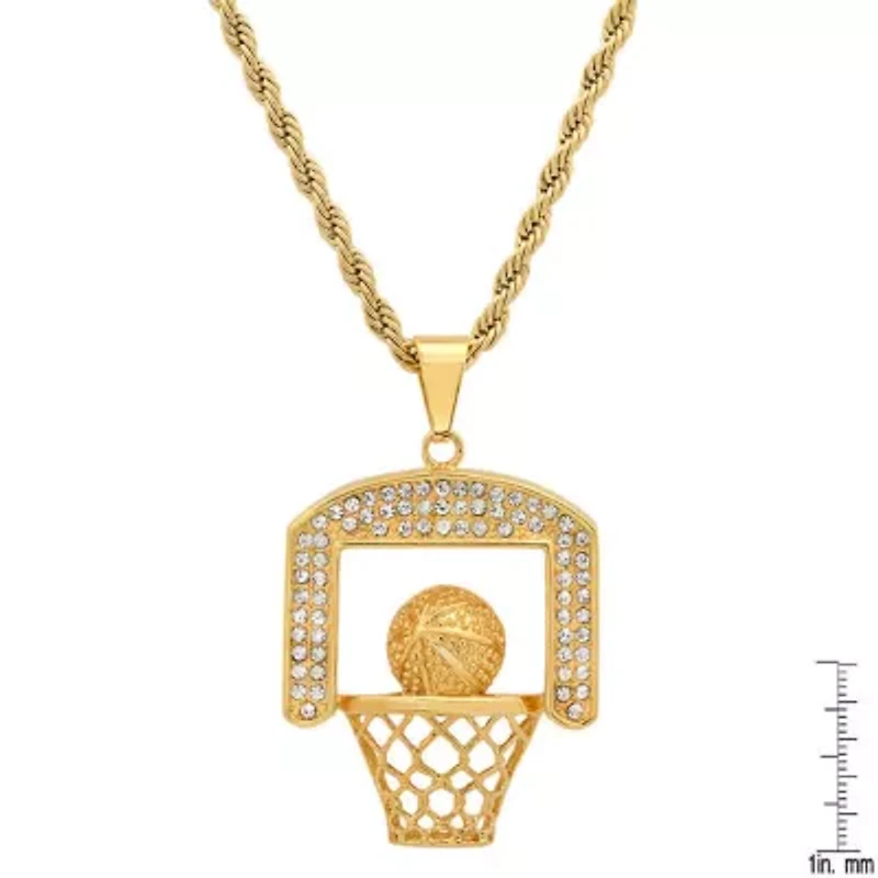 Men's 18k gold plated stainless steel and simulated diamonds basketball pendant