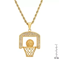 Men's 18k gold plated stainless steel and simulated diamonds basketball pendant