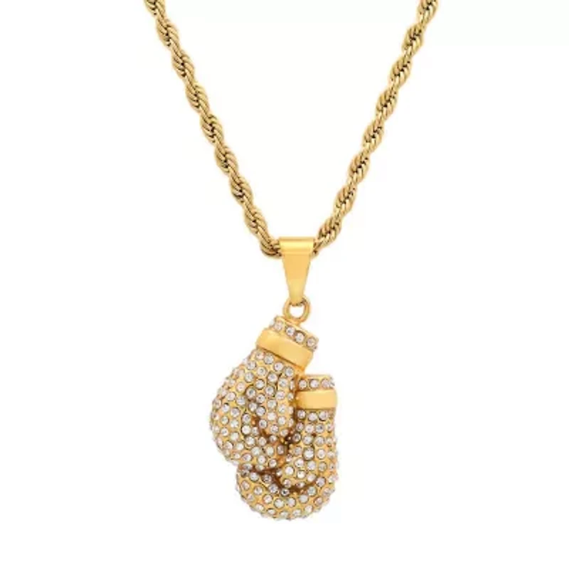 Men's 18k gold plated stainless steel and simulated diamonds boxing gloves pair pendant