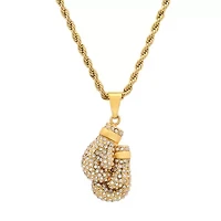 Men's 18k gold plated stainless steel and simulated diamonds boxing gloves pair pendant