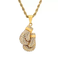 Men's 18k gold plated stainless steel and simulated diamonds boxing gloves pair pendant