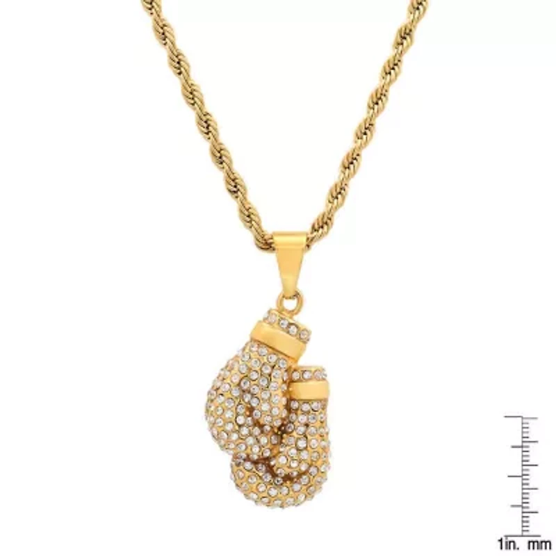Men's 18k gold plated stainless steel and simulated diamonds boxing gloves pair pendant