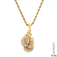 Men's 18k gold plated stainless steel and simulated diamonds boxing gloves pair pendant