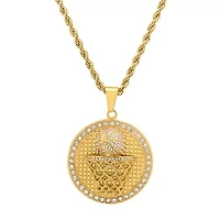 Lab Created Men's 18k gold plated stainless steel and simualated diamonds round basketball pendant
