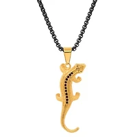 Men's two tone black ip and 18k gold plated stainless steel with simulated diamonds lizard pendant