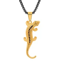 Men's two tone black ip and 18k gold plated stainless steel with simulated diamonds lizard pendant