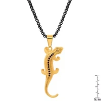 Men's two tone black ip and 18k gold plated stainless steel with simulated diamonds lizard pendant