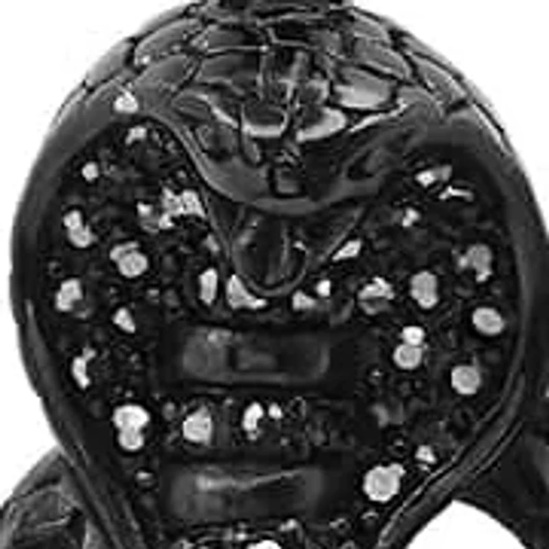 Lab Created Men's black ip stainless steel and simulated black diamonds cobra pendant