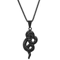 Lab Created Men's black ip stainless steel and simulated black diamonds cobra pendant