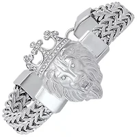 Men's stainless steel double row wheat chain links and simulated diamonds lion head bracelet