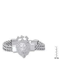 Men's stainless steel double row wheat chain links and simulated diamonds lion head bracelet