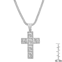 Men's stainless steel and simulated diamonds cross pendant with greek key accents