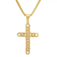 Lab Created Men's 18k gold plated stainless steel and simulated diamonds cross pendant