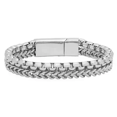 Men's stainless steel box chain and rounded box chain bracelet