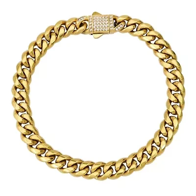 Lab Created Men's 18k gold plated stainess steel and simulated diamonds cuban link chain bracelet
