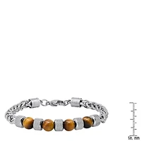 Men's stainless steel wheat chain and tiger eye beads bracelet