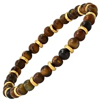 Men's tiger eye and 18k gold plated stainless steel beaded bracelet