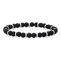 Men's black lava and stainless steel beaded bracelet