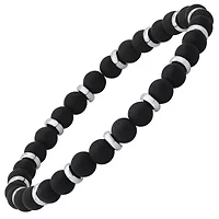 Men's black lava and stainless steel beaded bracelet