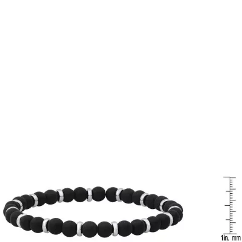 Men's black lava and stainless steel beaded bracelet