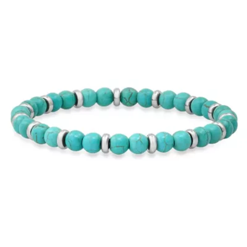 Men's turquoise agate and stainless steel beaded bracelet