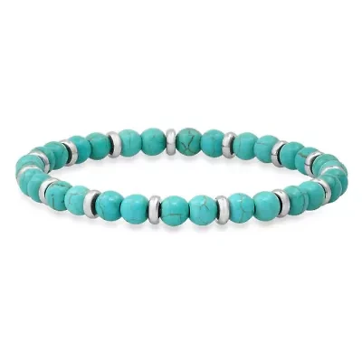 Men's turquoise agate and stainless steel beaded bracelet