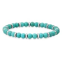 Men's turquoise agate and stainless steel beaded bracelet