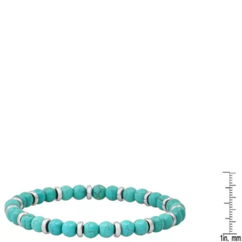 Men's turquoise agate and stainless steel beaded bracelet