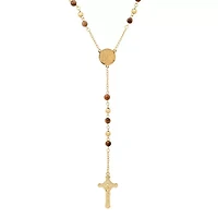 Men's 18k gold plated stainless steel and tiger eye Lords prayer rosary
