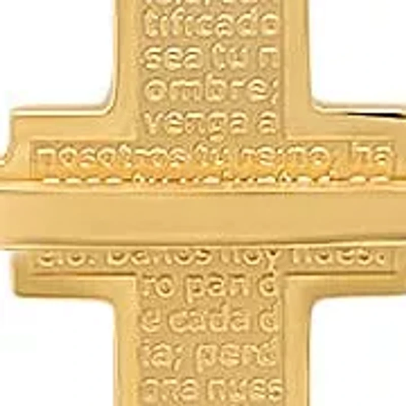 Men's 18k gold plated stainless steel padre nuestro cross pendant with bar