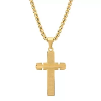 Men's 18k gold plated stainless steel padre nuestro cross pendant with bar