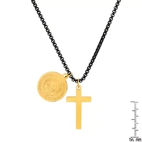 Men's two tone blaci ip and 18k gold plated stainless steel cross and St. Benedict pendant