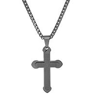 Men's black ip stainless steel Lord's prayer double cross pendant