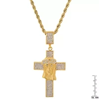 Men's 18k gold plated stainless steel and simulated diamonds cross/Jesus face pendant