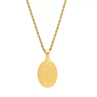 18k gold plated stainless steel oval religious pendant
